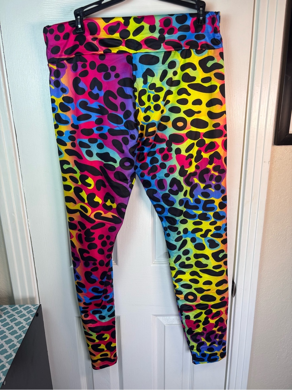 Women's Rainbow Leopard Print Leggings - Vibrant Multicolor - Picture 6 of 12